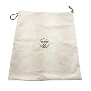 Hermes Dust Bag Large Beige Herringbone Canvas Drawstring Logo Luxury Storage